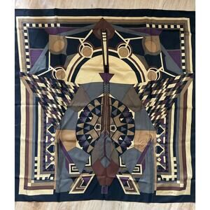 Frank Lloyd Wright 34" Square Silk MoMA Scarf Geometric Brown Gold Architecture
